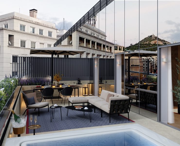 xenodocheio Milos, terrace, grand suite, athens hotel