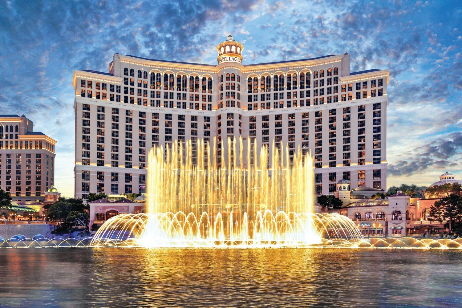 Riva yacht on Bellagio fountains Las Vegas by Mega Food Group.